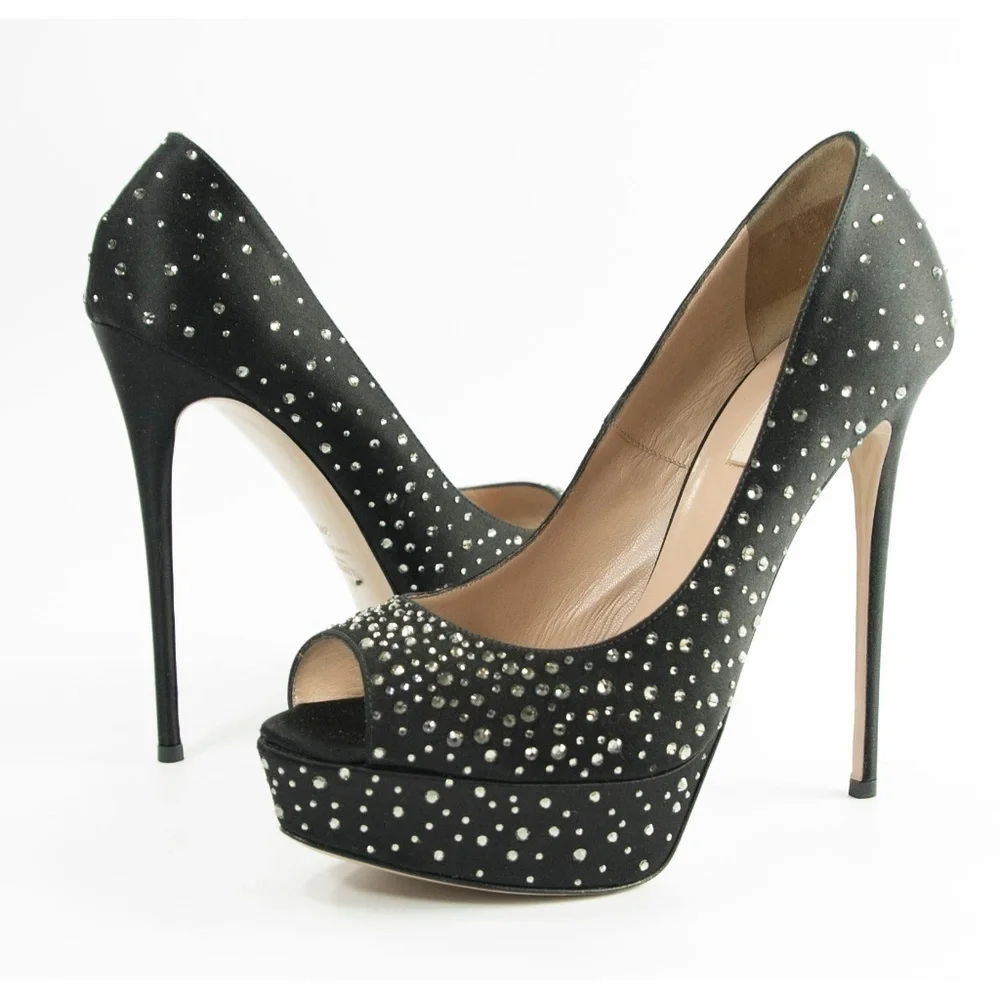Valentino Runway Black Crystal Platform Pumps 39.5 - Picture 2 of 8